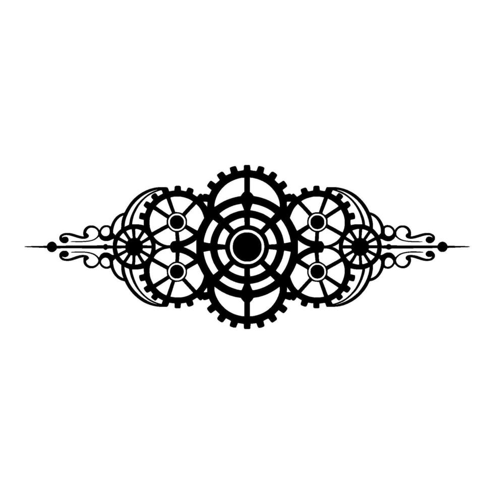 Steampunk Gear Ornament, Black White, Decorative Element vector