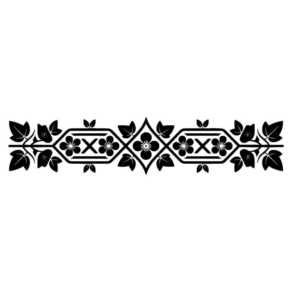 Elegant Black Floral Border Ornament on White, Decorative - Element vector