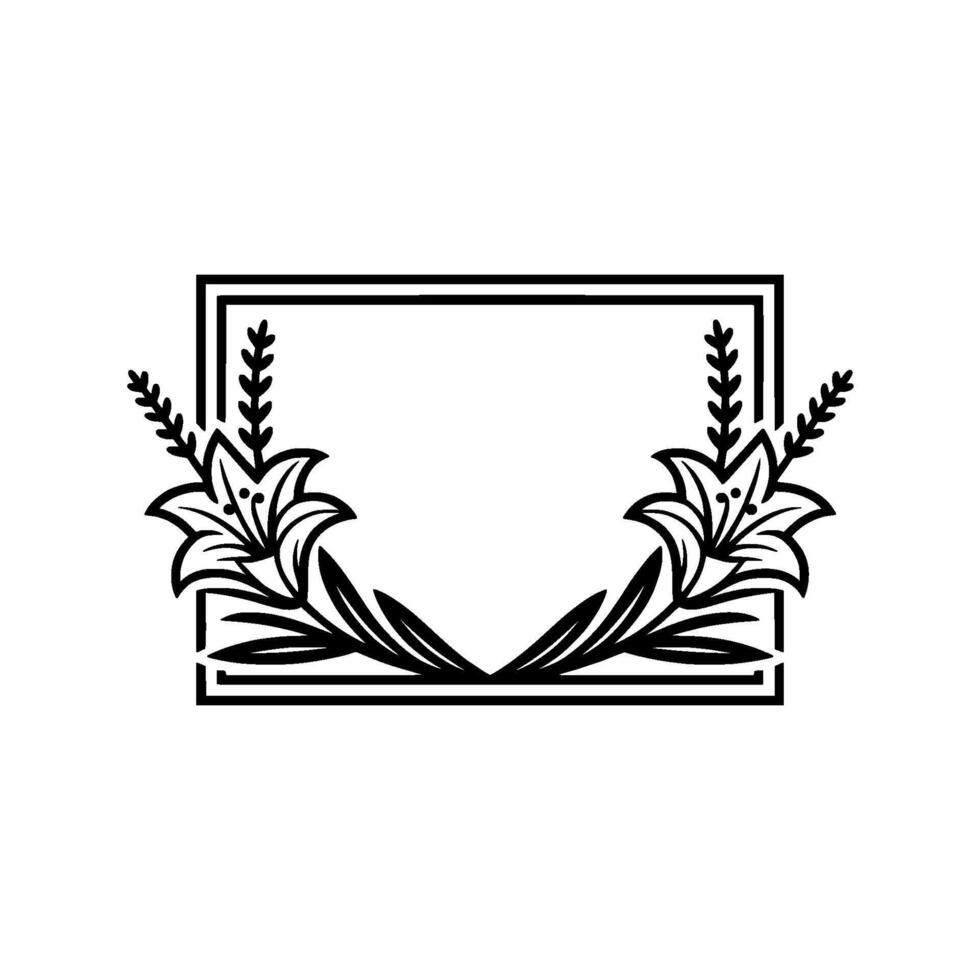 Elegant Floral Frame with Lilies and Geometric Border vector