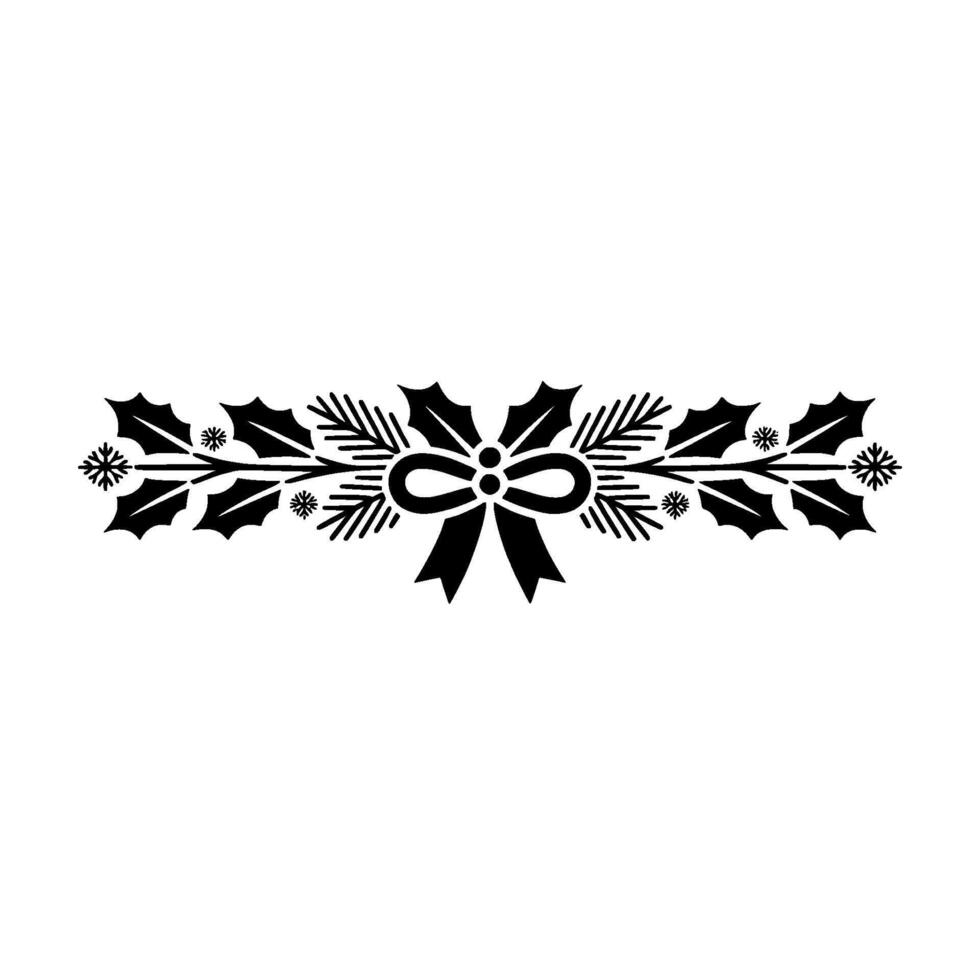 Elegant Black White Christmas Holly Border - Silhouette vector