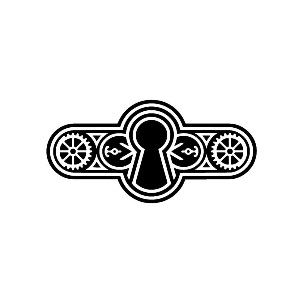 Steampunk Keyhole with Gears Minimalist Black and White vector