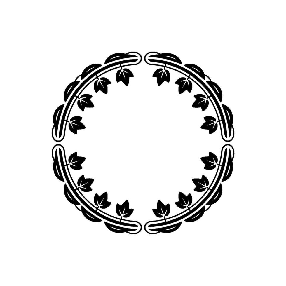 Elegant Black Leaf Circle Frame on White Background - Leaves vector