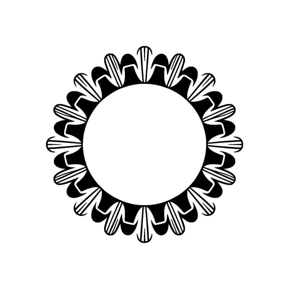 Black and White Floral Frame with Circular Center vector