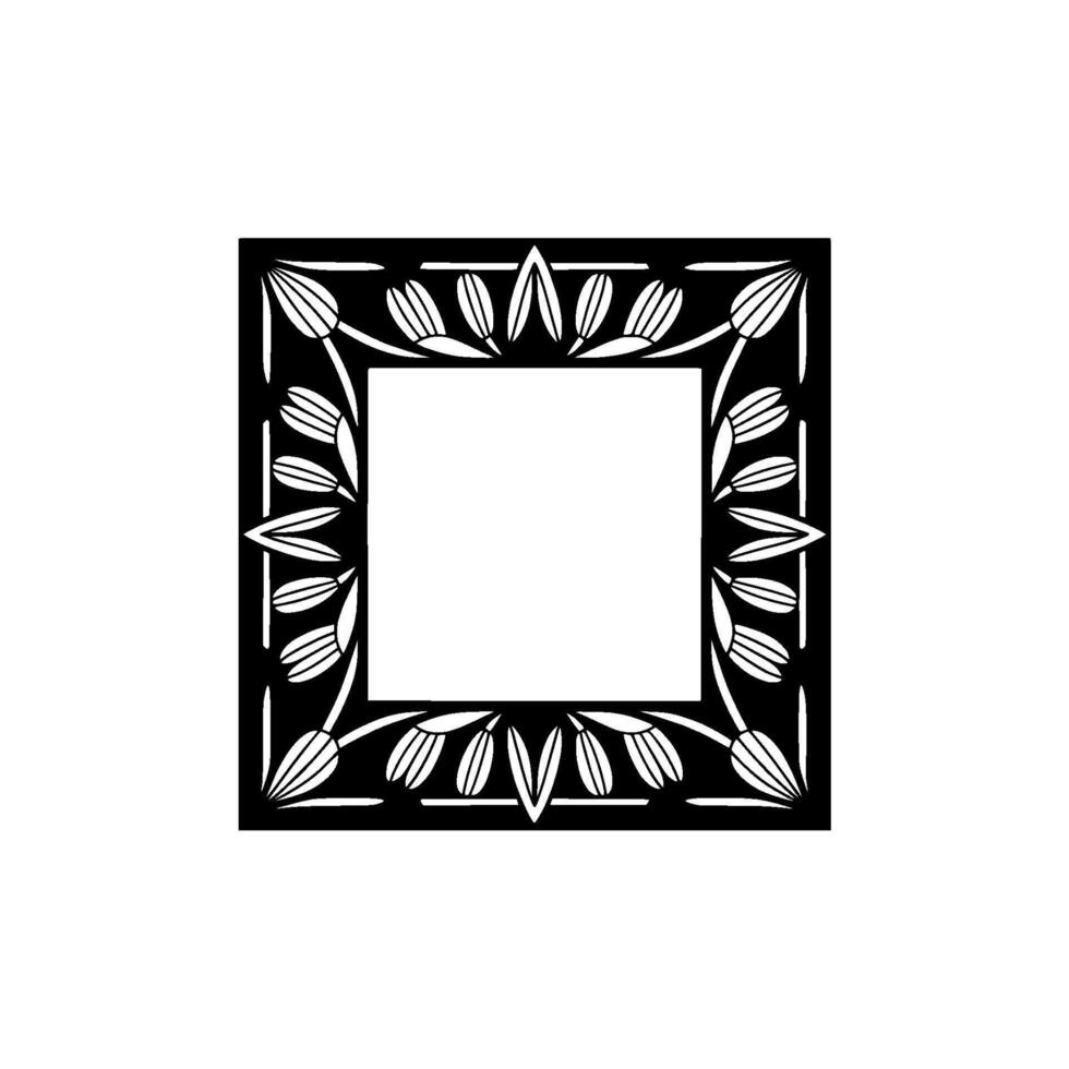 Decorative Floral Frame, Minimalist Black and White, Isolated on White vector