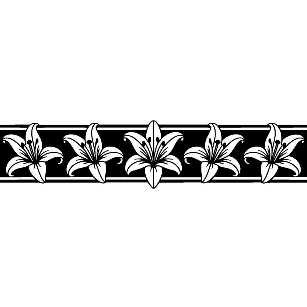 Elegant Lily Flower Border, Black and White Floral vector
