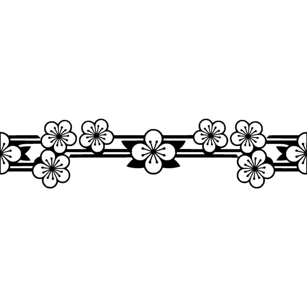 Minimalist Japanese Floral Border Black Sakura Pattern on White vector