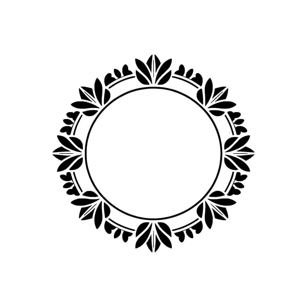 Elegant Floral Circle Frame, Black and White, Minimalist - Leaves vector