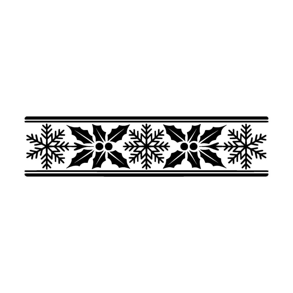 Festive Winter Border Snowflake and Holly Pattern on White Background vector