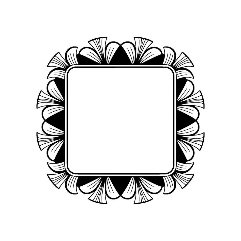 Elegant Art Deco Floral Frame with Empty Space, Black White vector