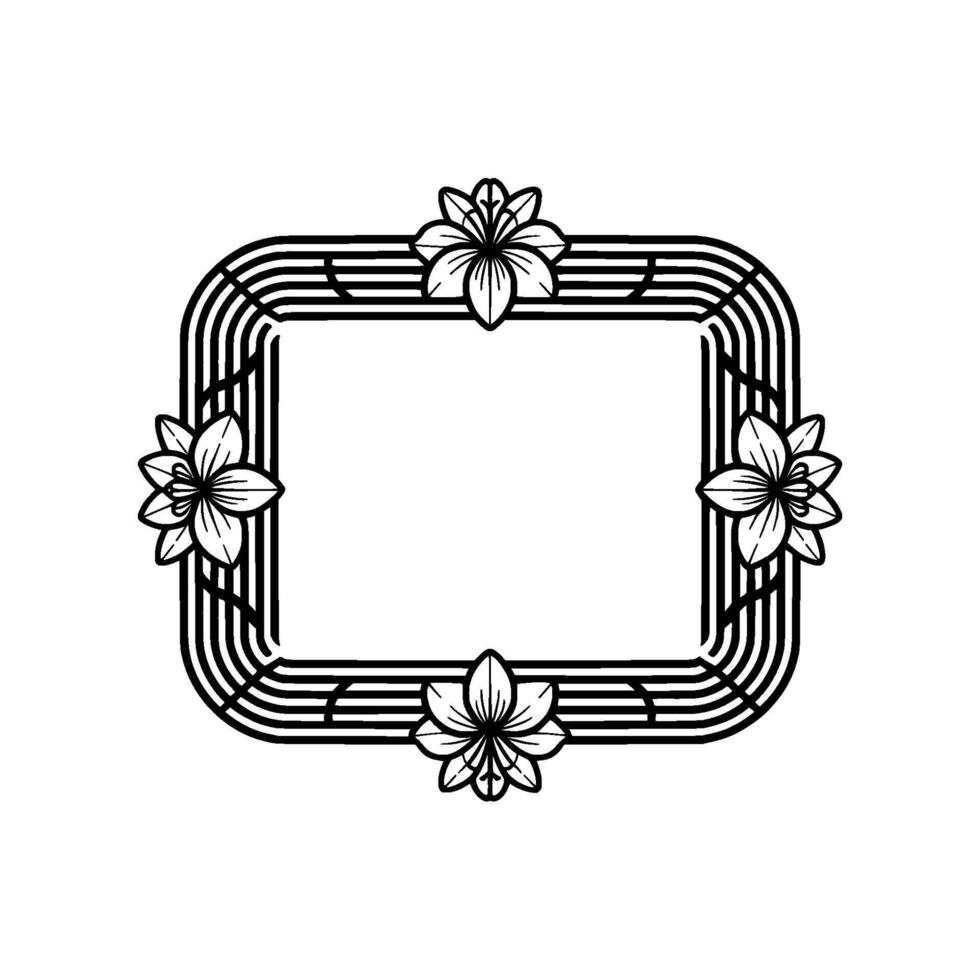Elegant Floral Frame in Black and White, Geometric Border vector