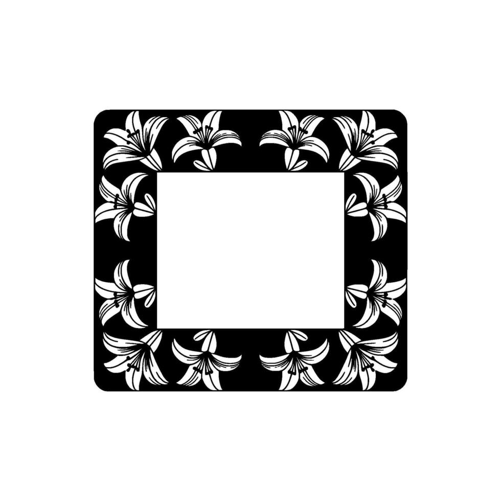 Elegant Lily Frame in Black and White Floral Border for Invitations vector