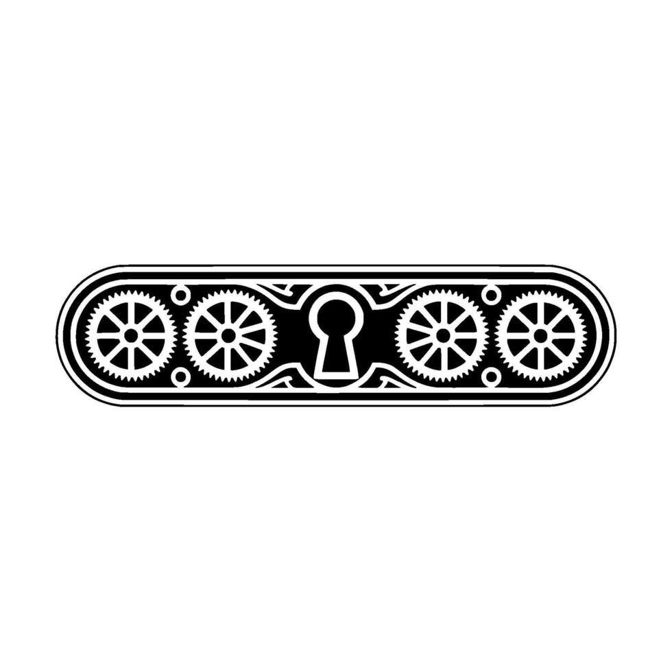Steampunk Keyhole Gears Black White, Mechanical vector