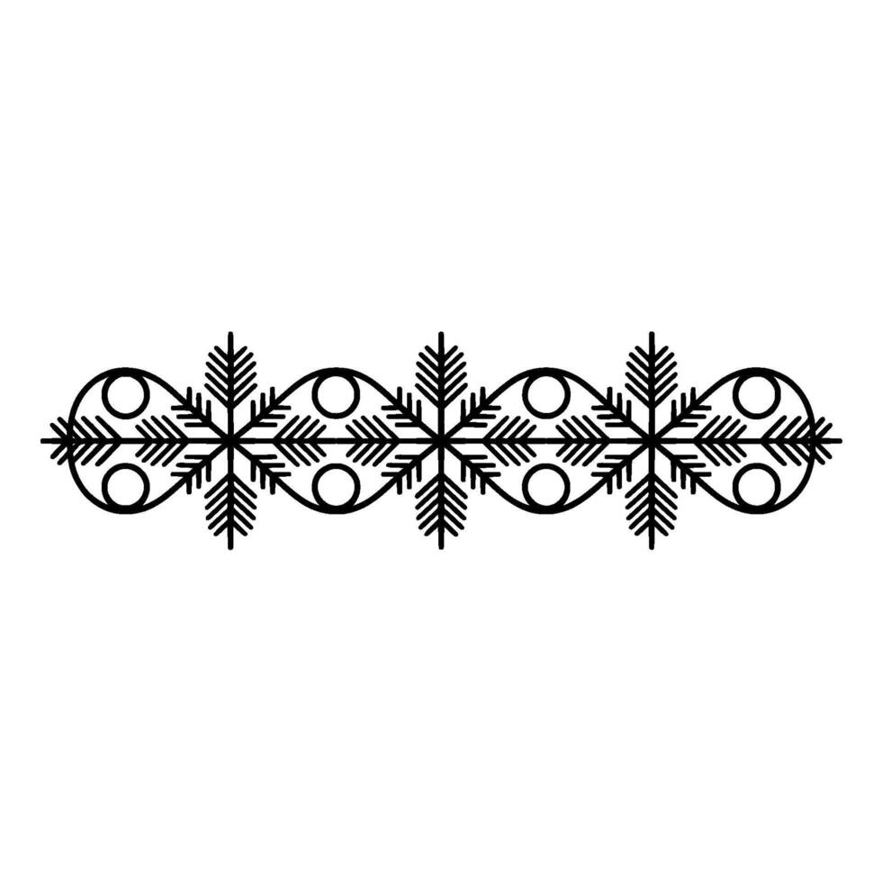 Decorative Black Line Art Border with Snowflake Elements on White vector