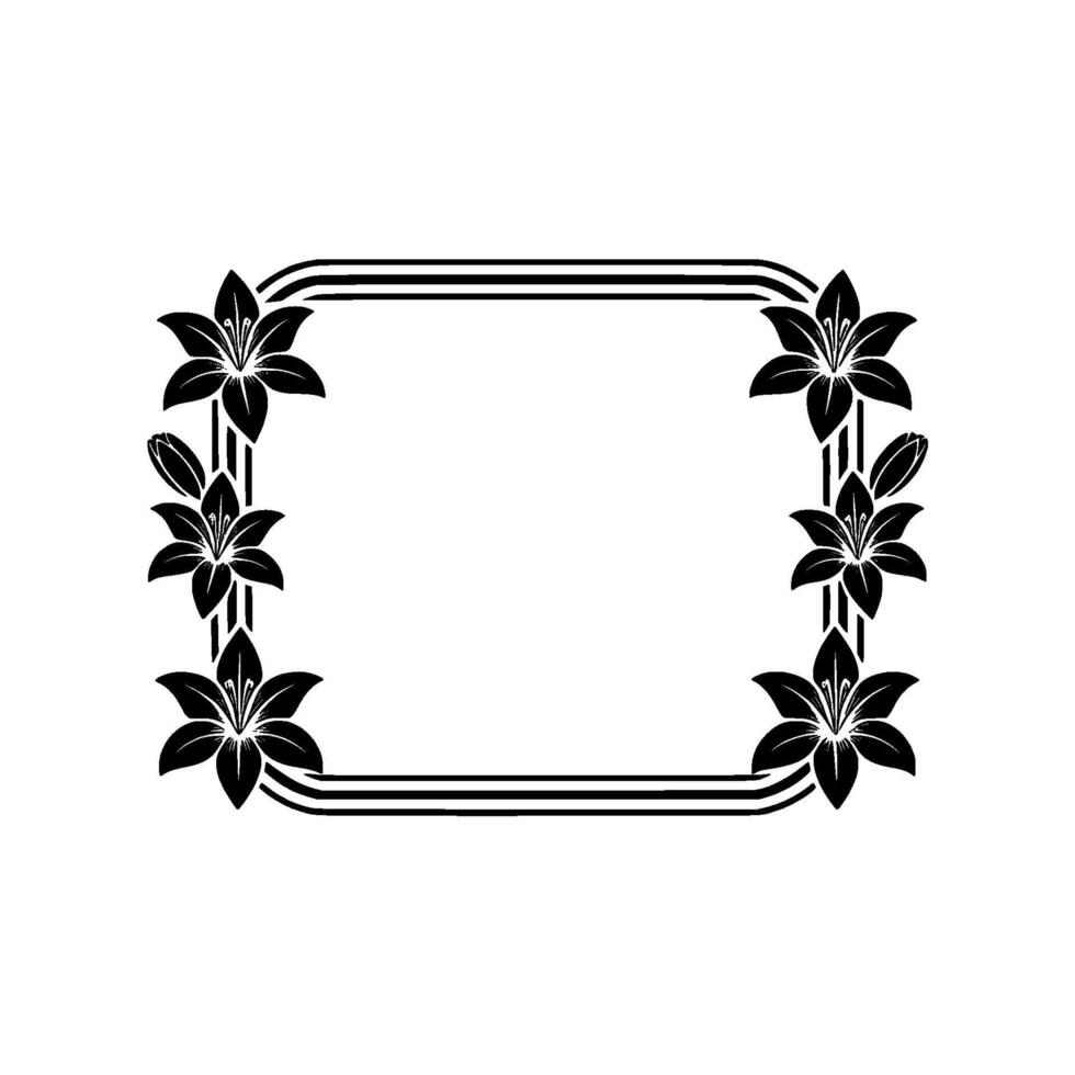 Elegant Floral Frame, Black Lilies on White, Decorative Border, Element vector