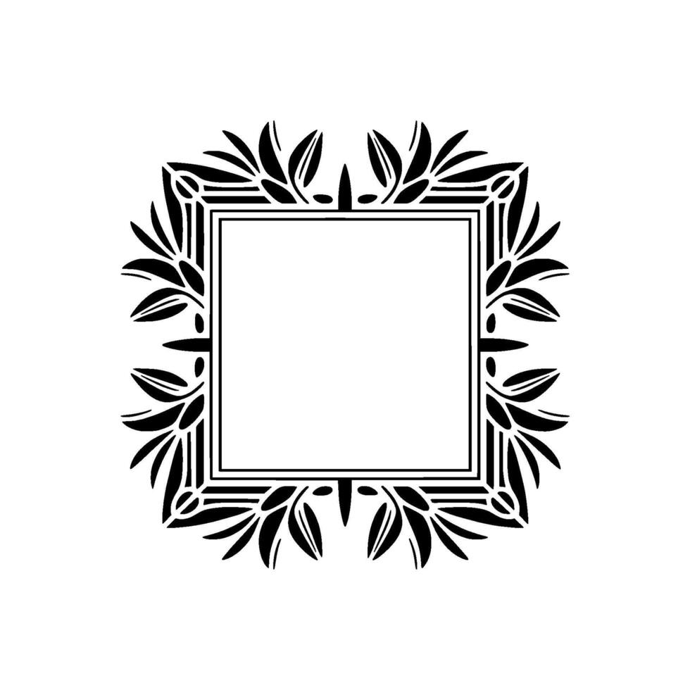Elegant Black White Floral Frame - Leaves vector