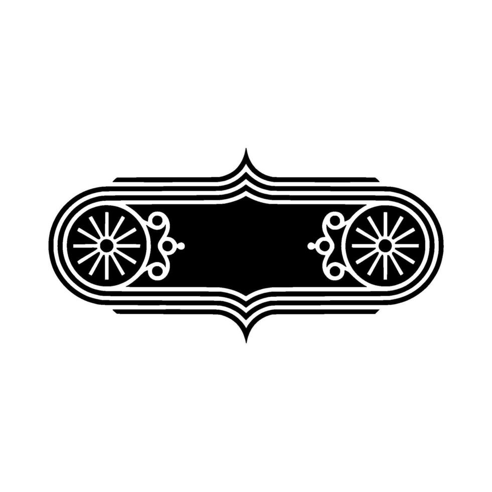 Decorative Sign with Vintage Wheel Motif, Black and White vector