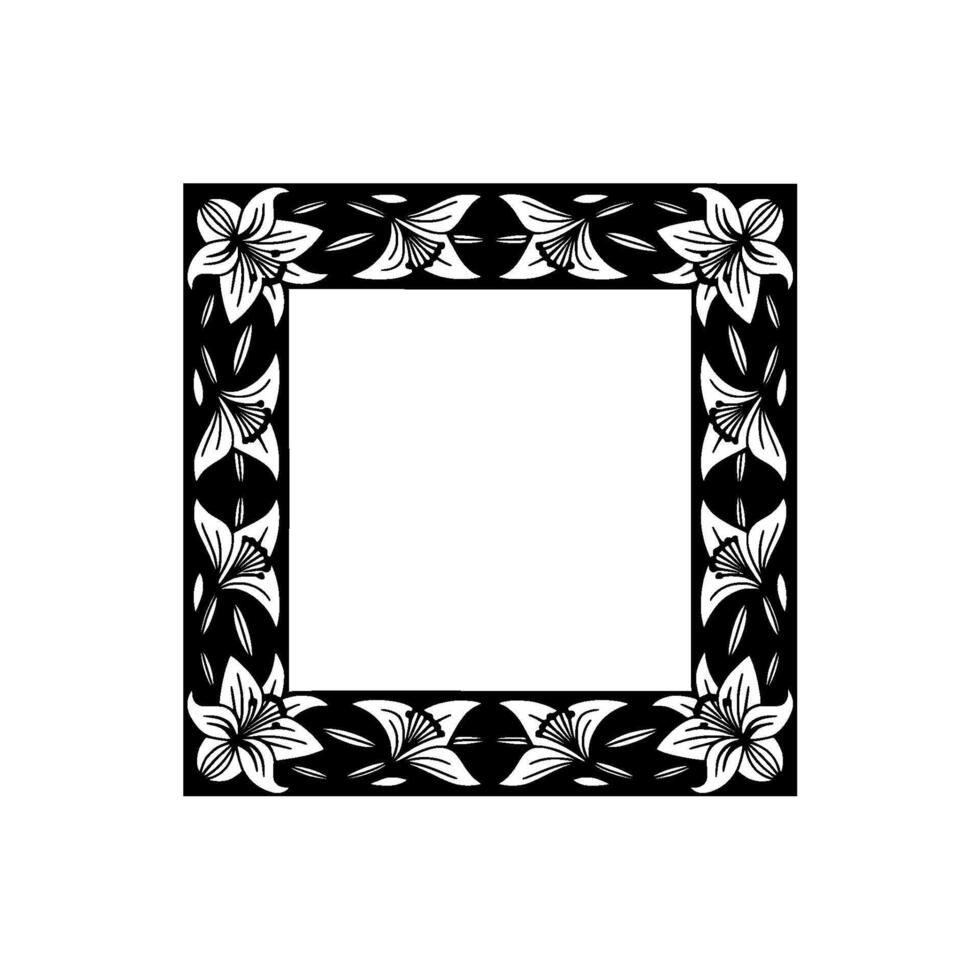 Elegant Lily Flower Frame, Black White Floral Border, Empty Center vector