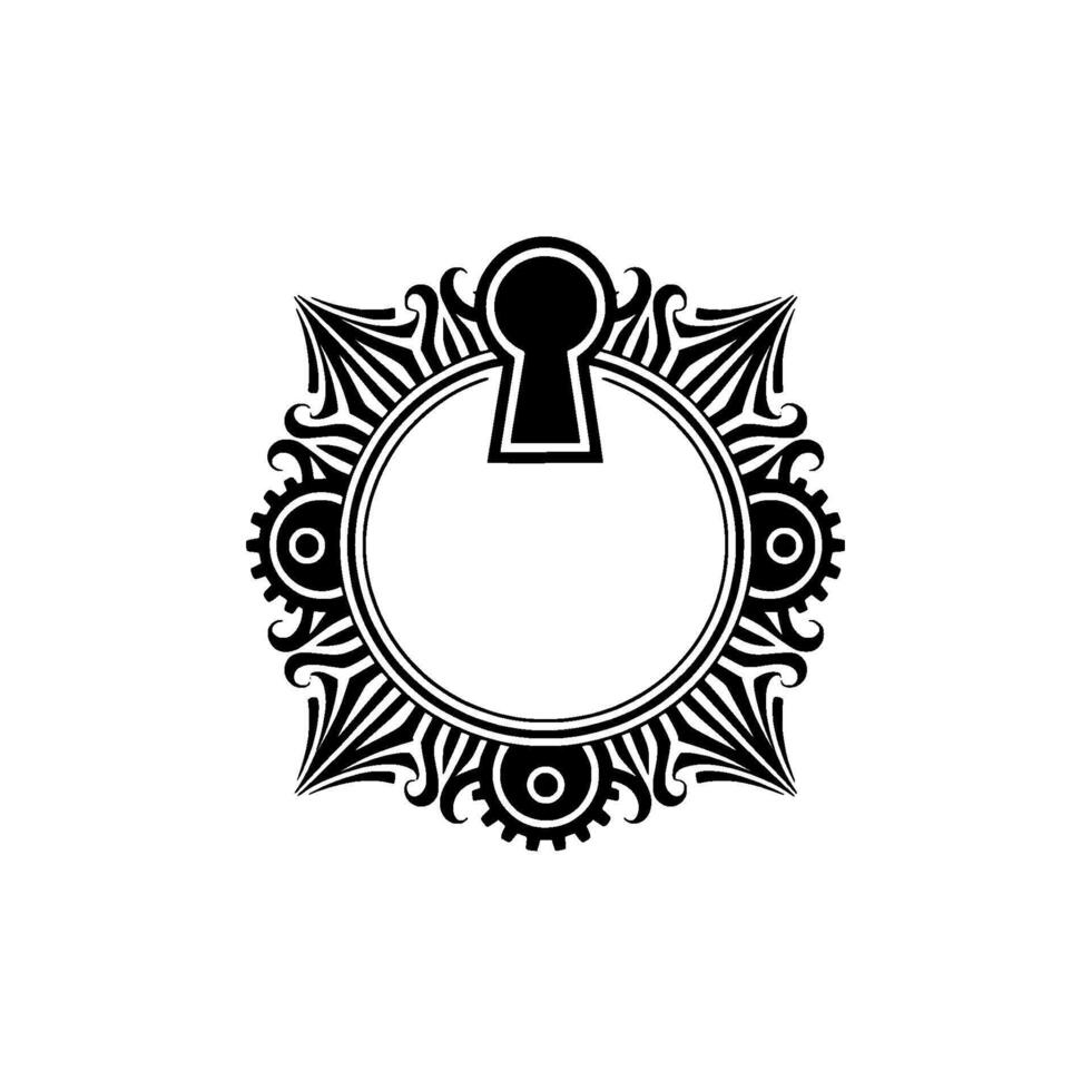 Ornate Steampunk Keyhole Frame, Black and White, Minimalist vector