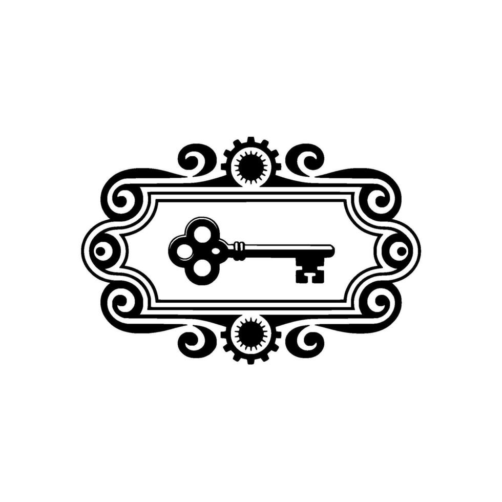 Ornate Vintage Key Emblem in Black and White vector