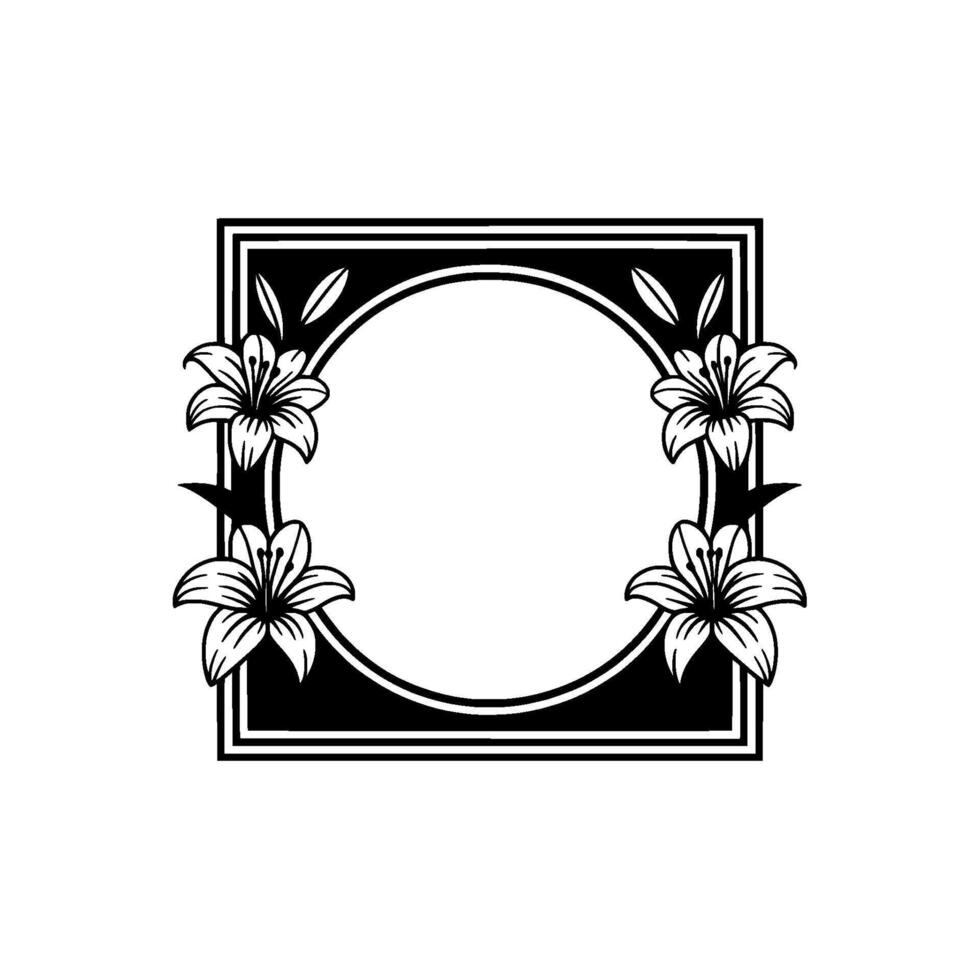 Elegant Floral Frame with Lilies Minimalist Black White vector