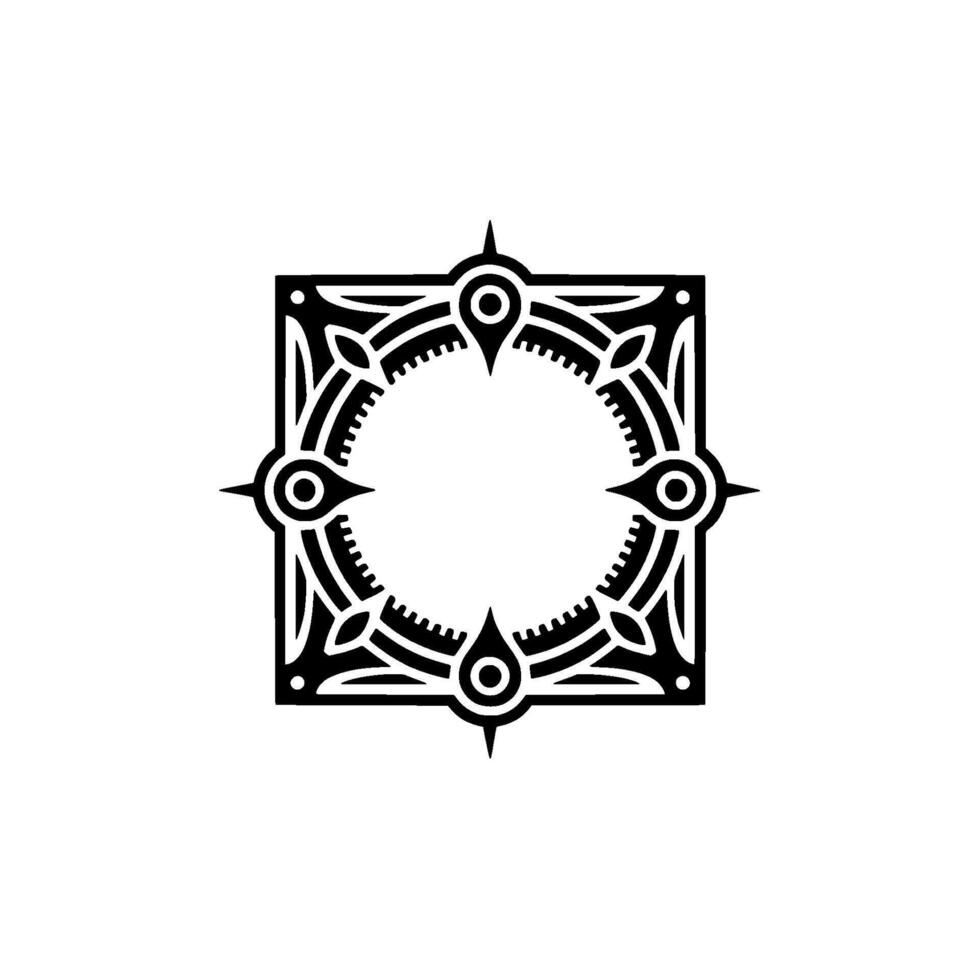 Geometric Ornamental Frame with Circle, Black and White vector