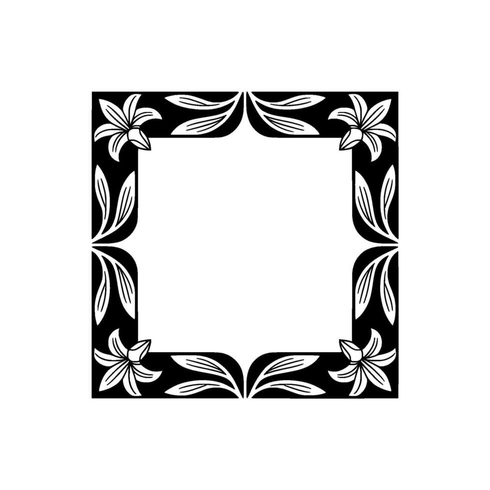 Elegant Floral Frame, Art Nouveau Style, Black and White, Template vector