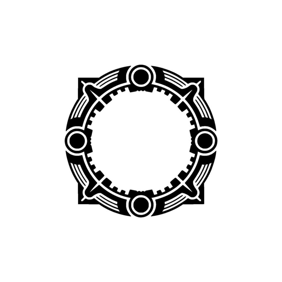 Art Deco Circular Frame, Geometric Black White Element vector