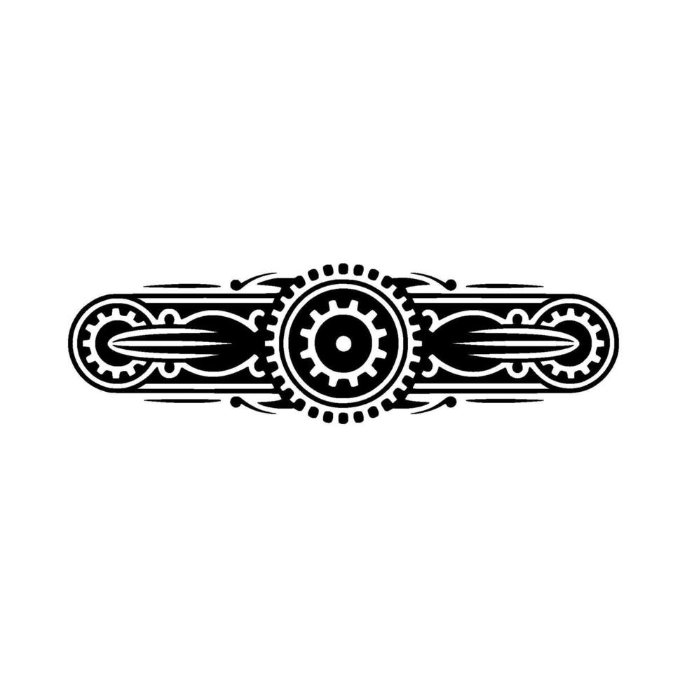 Steampunk Gear Border Ornament, Black on White Background vector