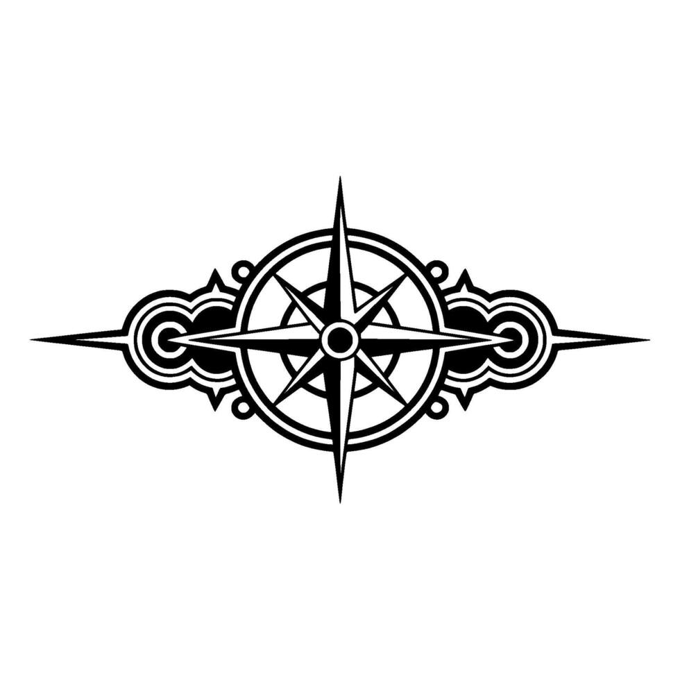 Elegant Black White Compass Rose Illustration, Minimalist vector