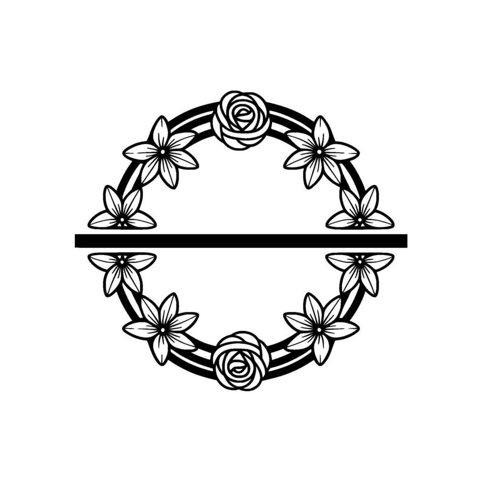 Floral Wreath Divider with Line, Minimalist Black and White vector