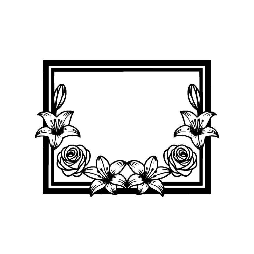 Elegant Floral Frame Black White Illustration for Invitations and Designs vector