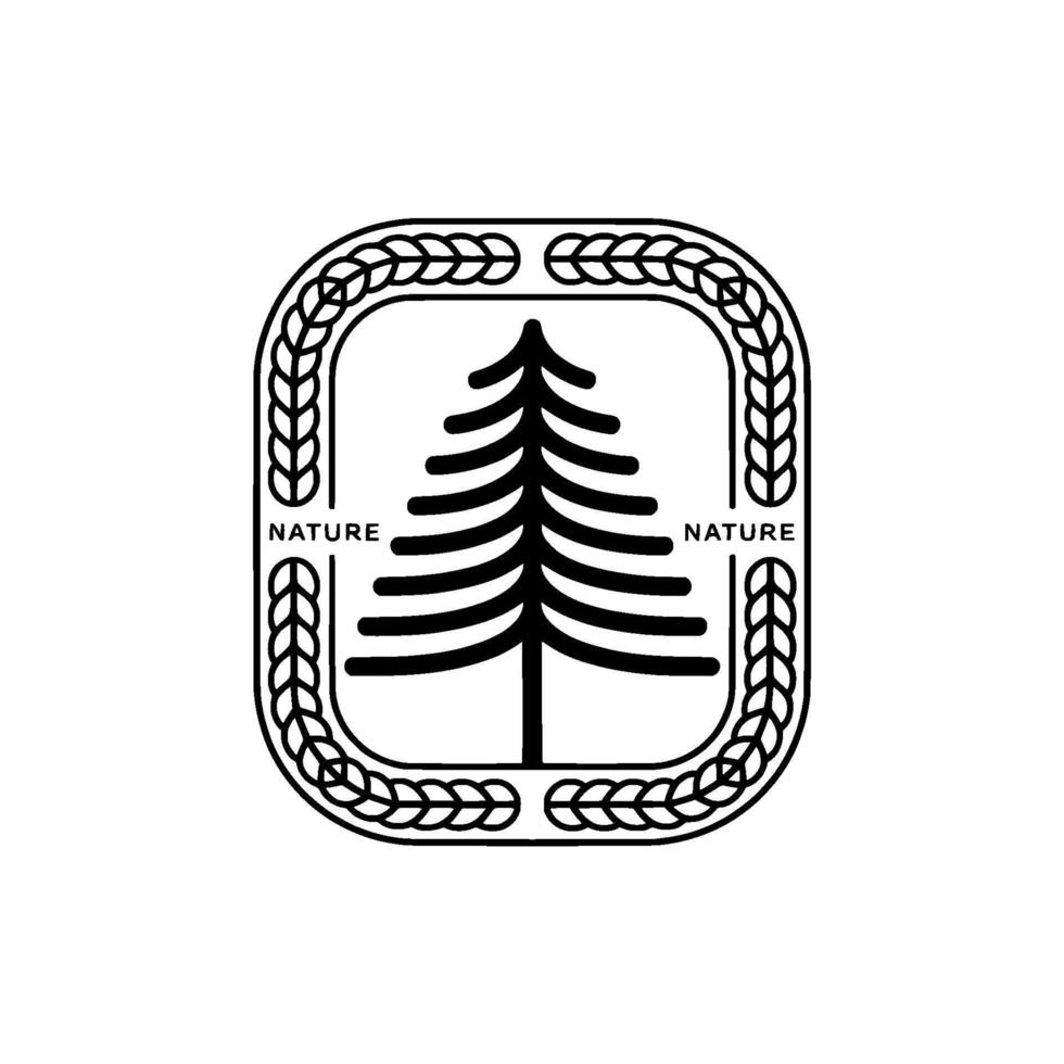 Minimalist Nature Black Pine Tree Emblem in a Rectangular Frame vector