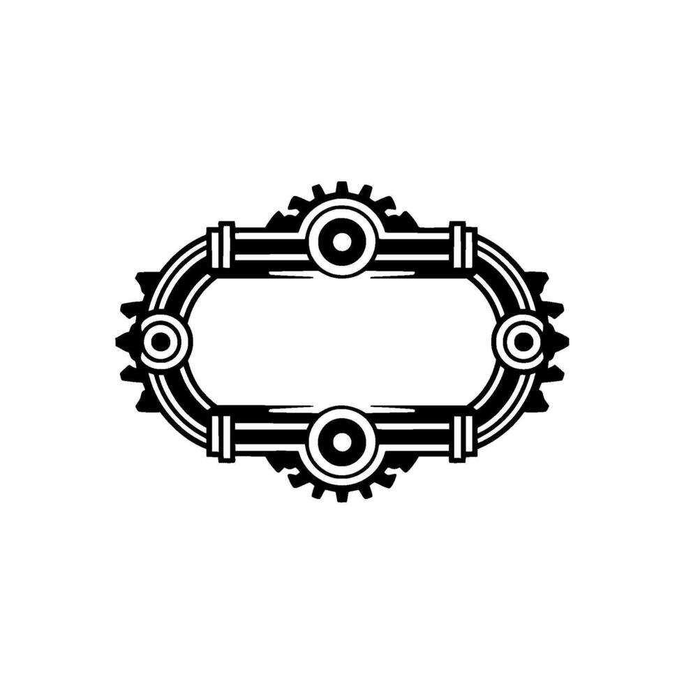 Steampunk Oval Frame Geometric Gears Piping, Minimalist vector