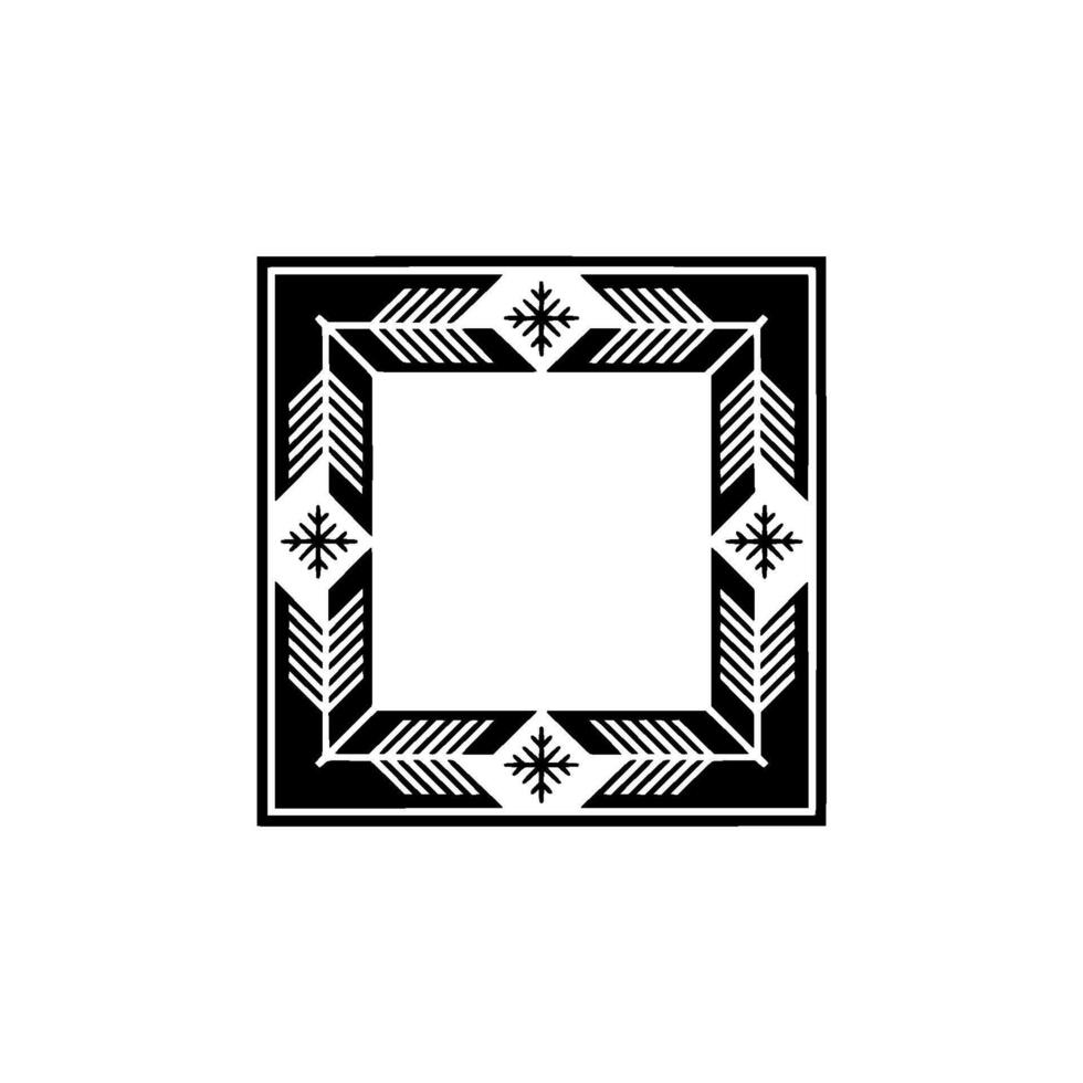 Geometric Winter Frame, Black White Snowflake vector