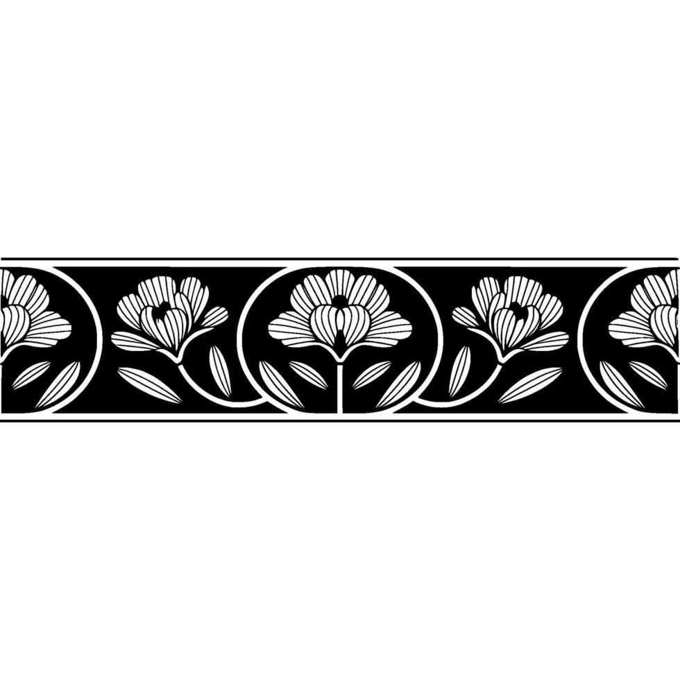 Elegant Floral Border in Black and White, Art Nouveau Style vector