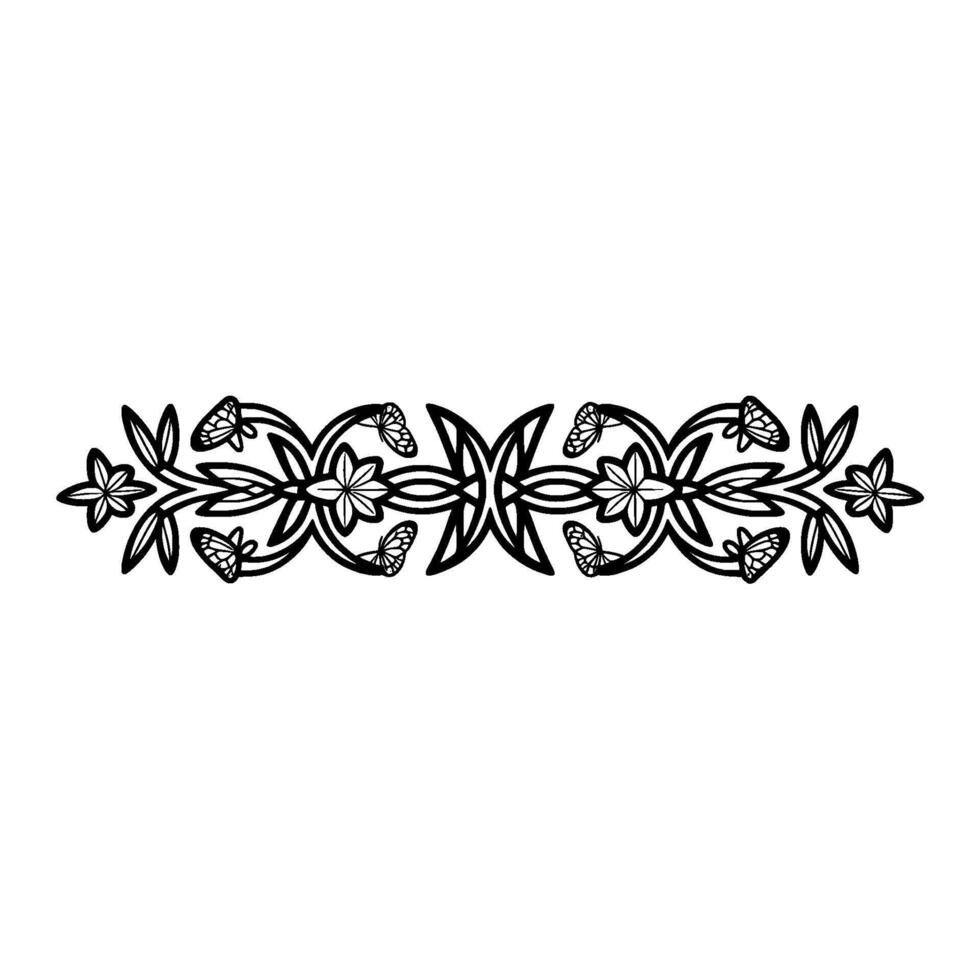 Ornate Black White Floral Border with Butterflies vector
