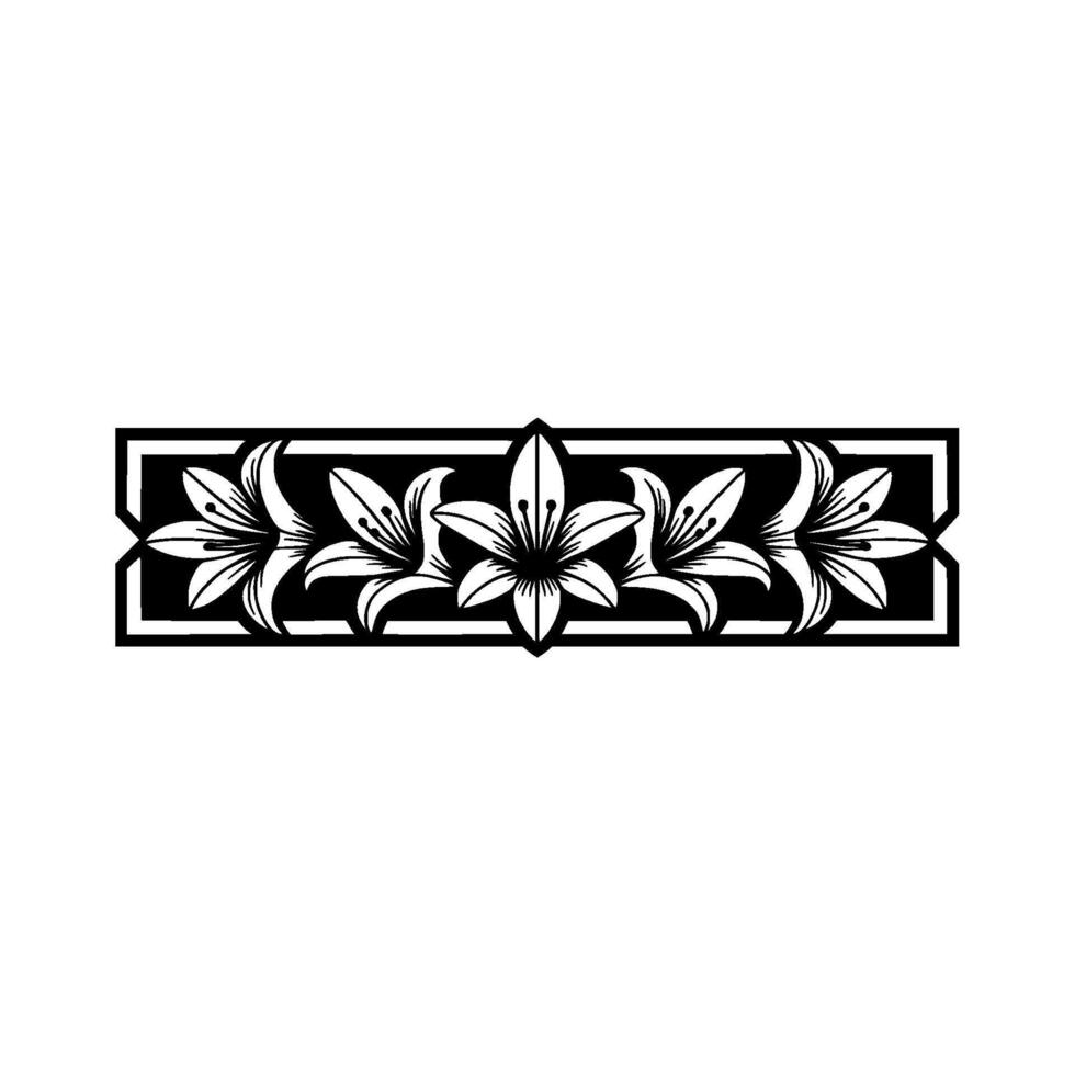 Floral Border, Black and White Lily, Decorative Element vector