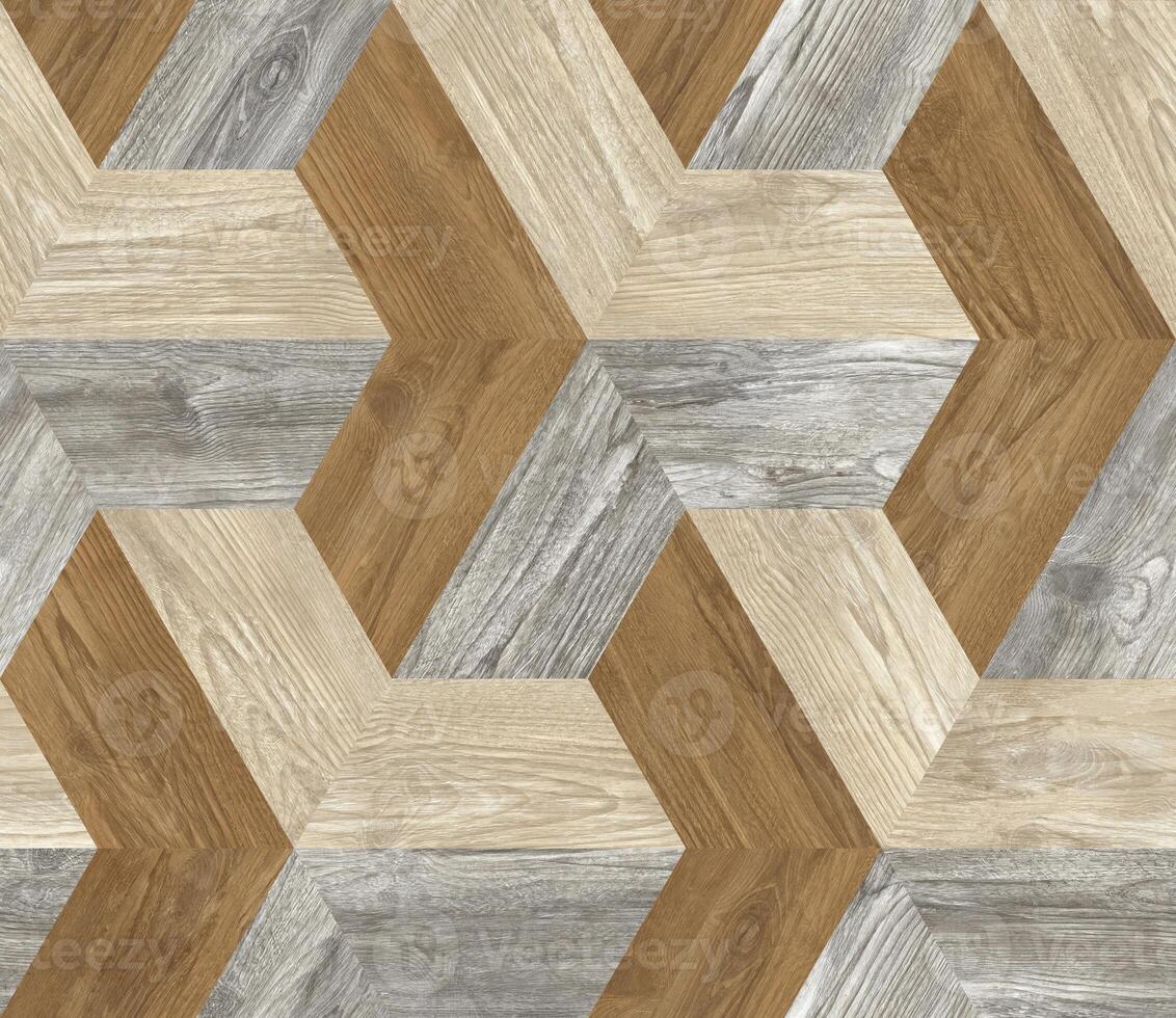 a wood and beige patterned floor with hexagon shapes photo