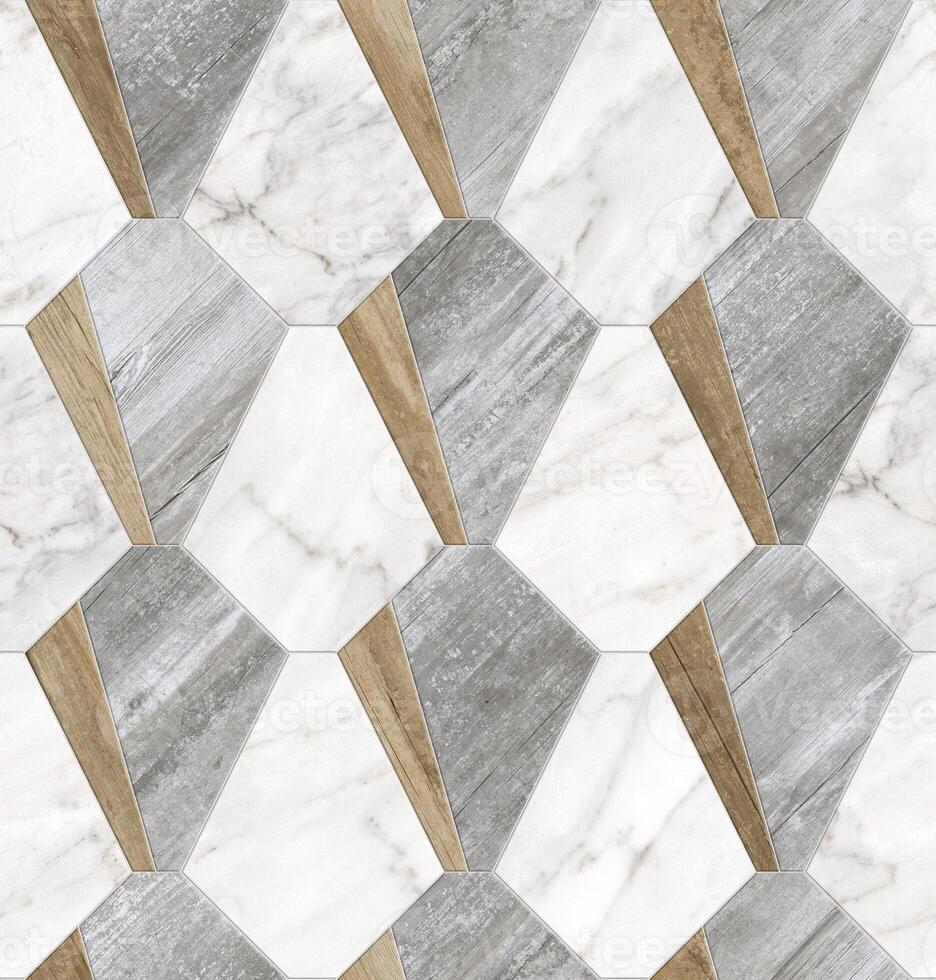 a marble and wood patterned wall with geometric shapes photo