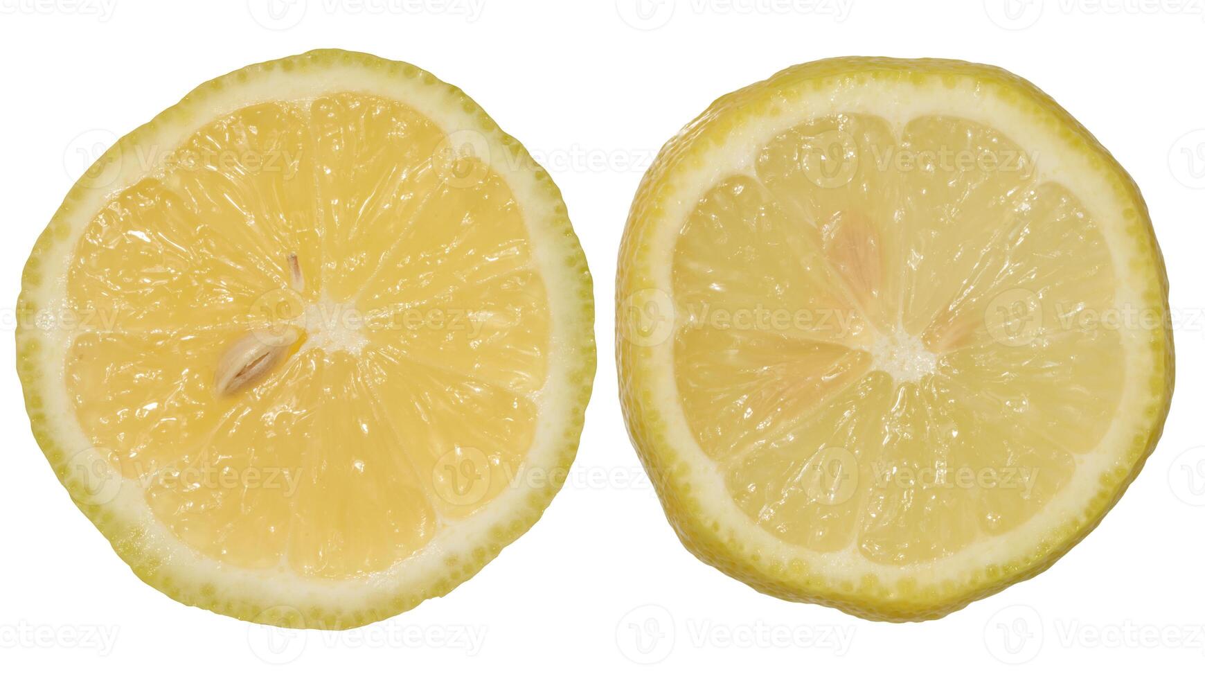 Round lemon slices with juicy pulp on isolated background photo