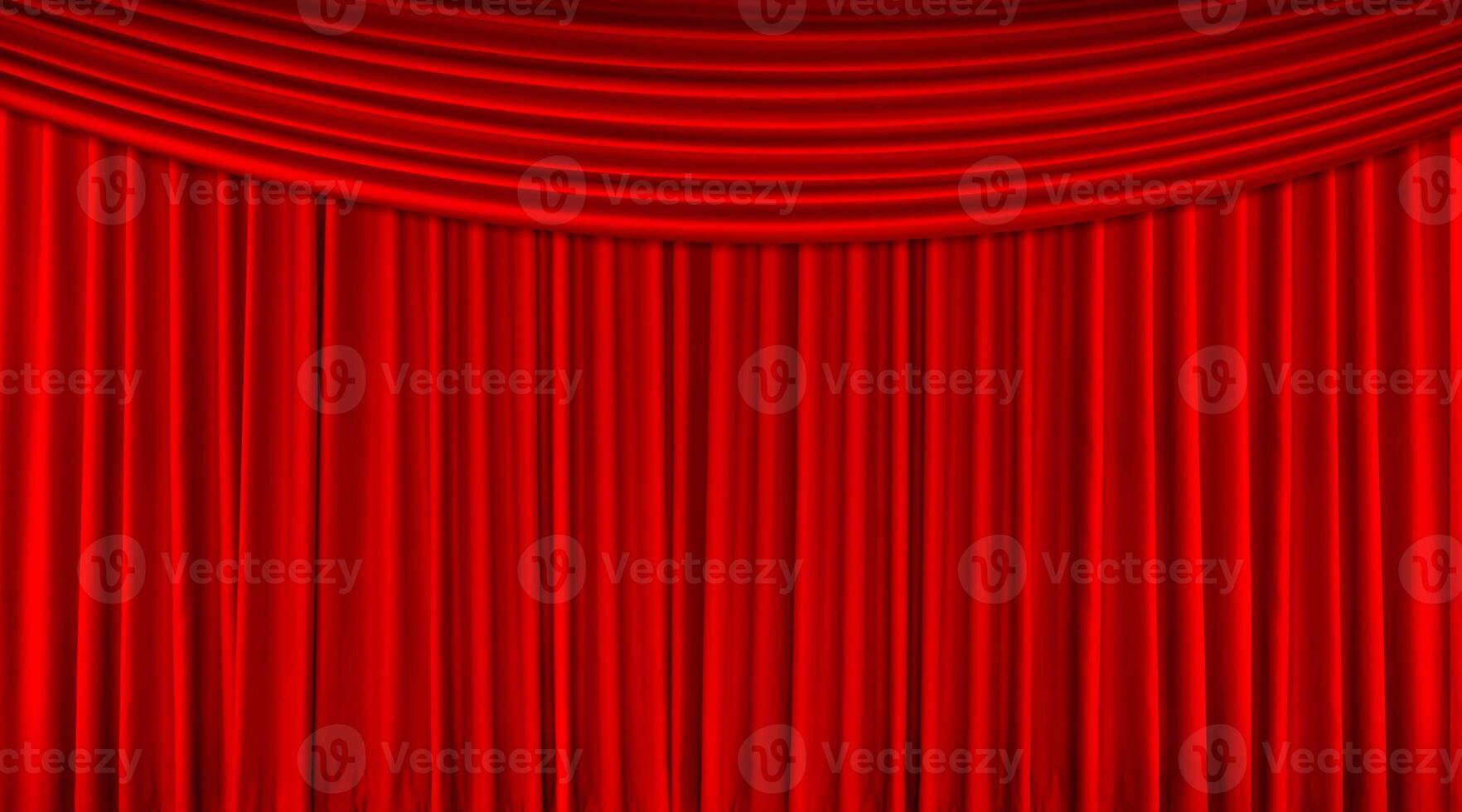 Red stage curtain, long top edge, velvet curtain for movie, concert or drama scenes. photo