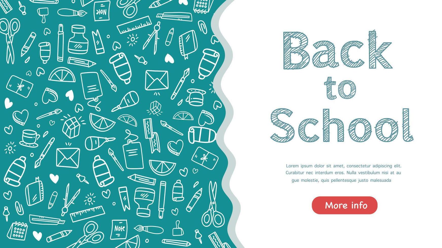 back to school banner with half doodle pattern side and clean grid text area vector