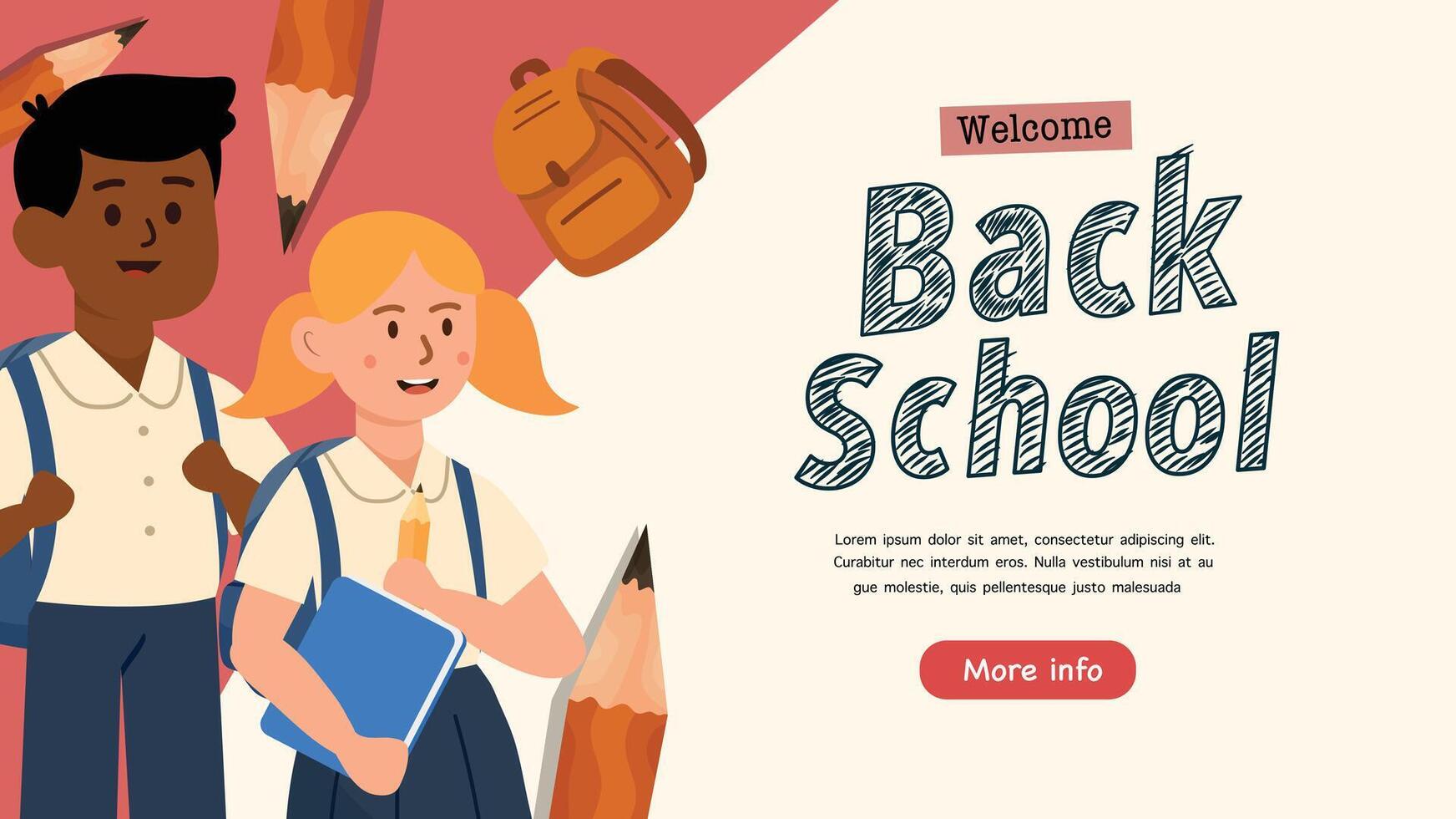 boy and girl with backpacks and pencil welcoming new school year vector