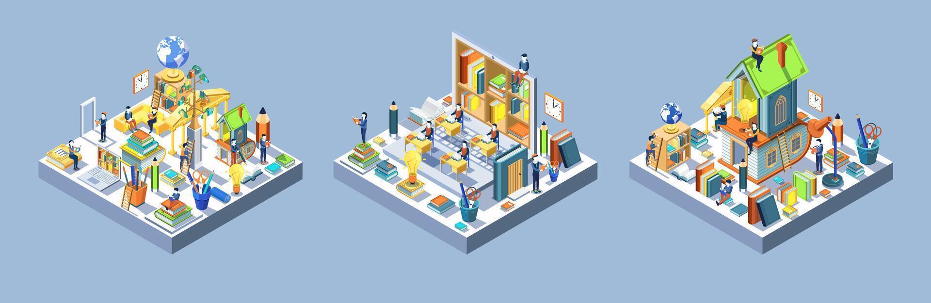 3D isometric creative workspaces illustration vector