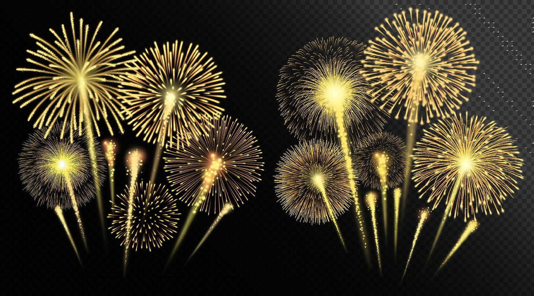 Bright golden fireworks explosion. Illustration for celebration or festive design purposes. vector
