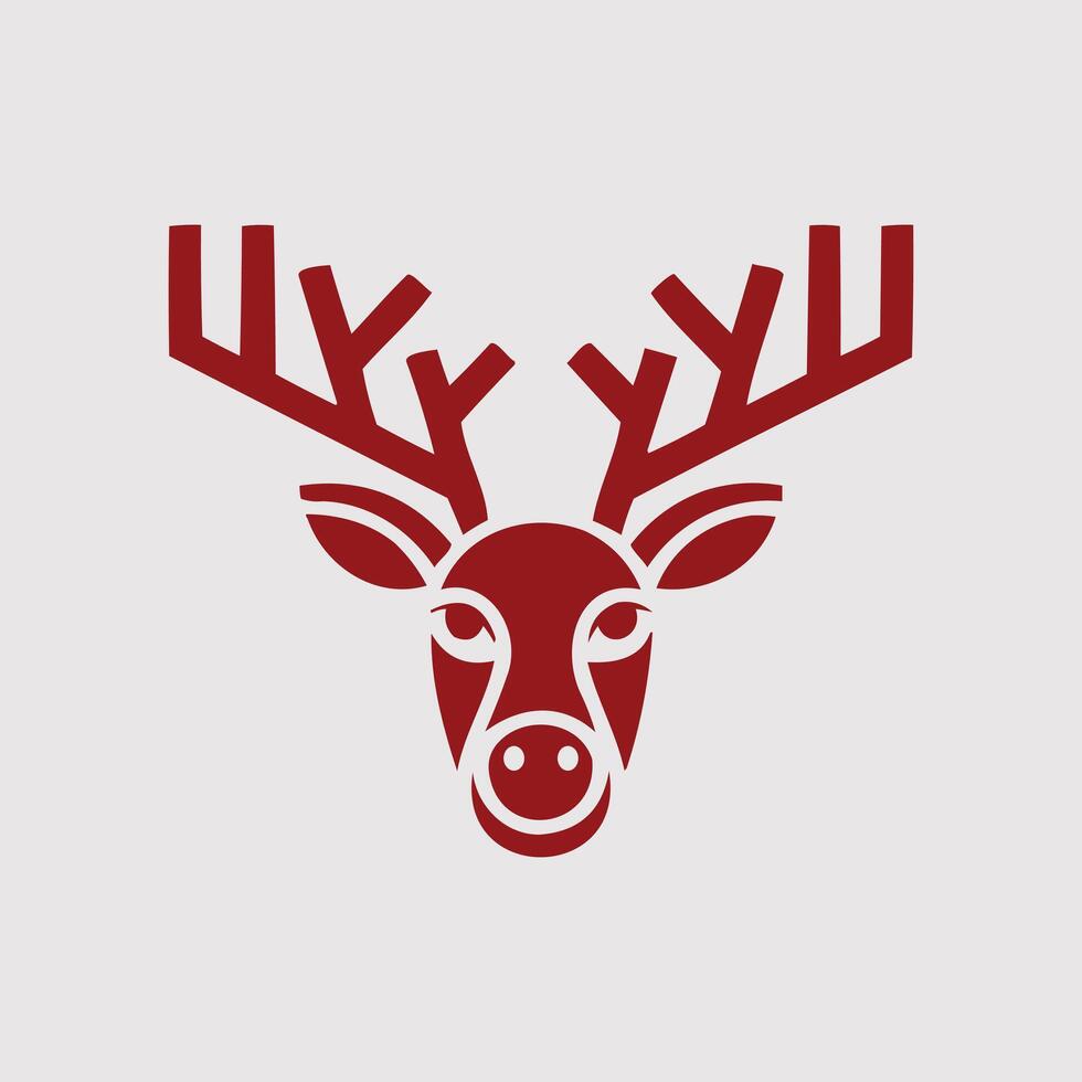 Minimalist Geometric Deer Head Illustration Modern and Stylized Design Featuring a Red Silhouette with Clean Lines and Symmetry vector