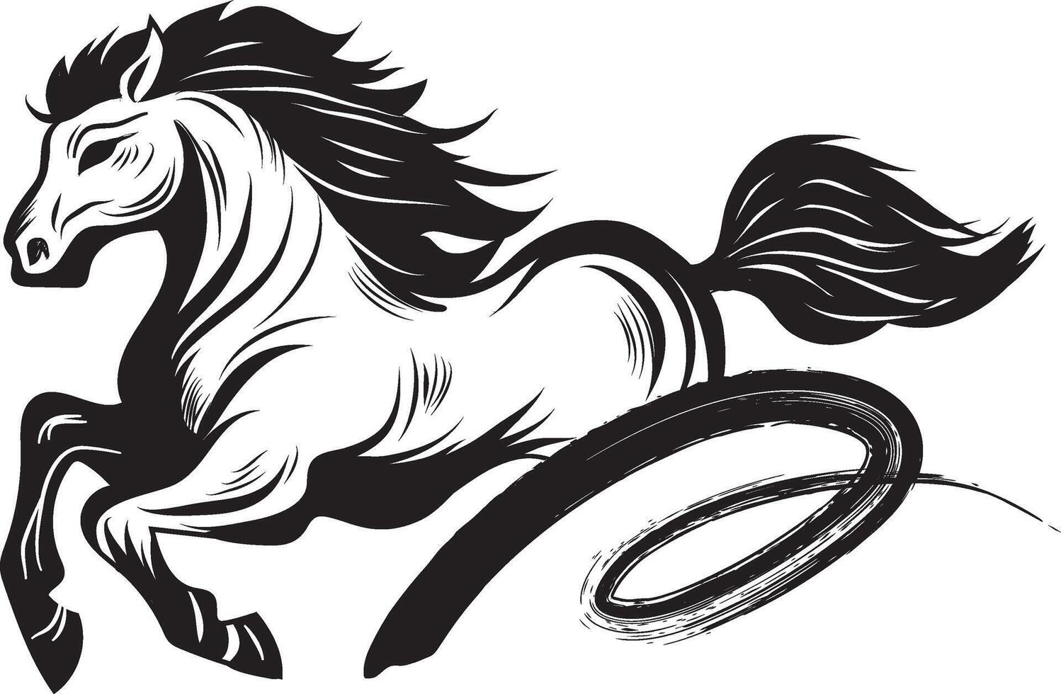Galloping Horse in Ink Style Calligraphy Silhouette of a illustration vector