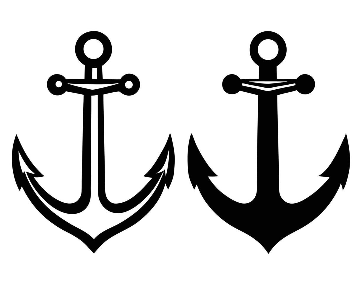 Two black and white nautical anchor designs perfect for marine themed logos and illustrations. vector