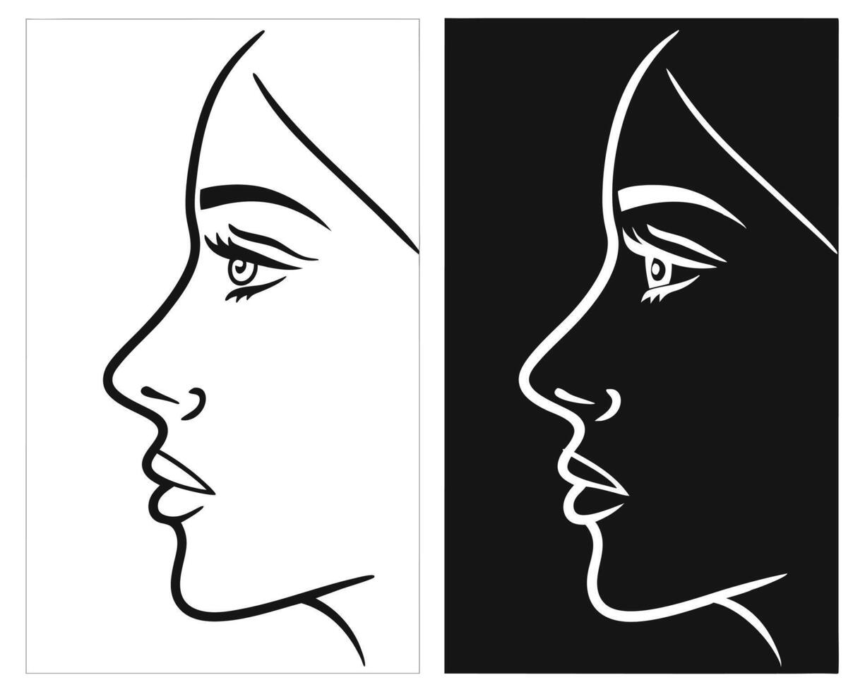 Elegant artistic illustration showcasing a beautiful woman's profile in black and white vector