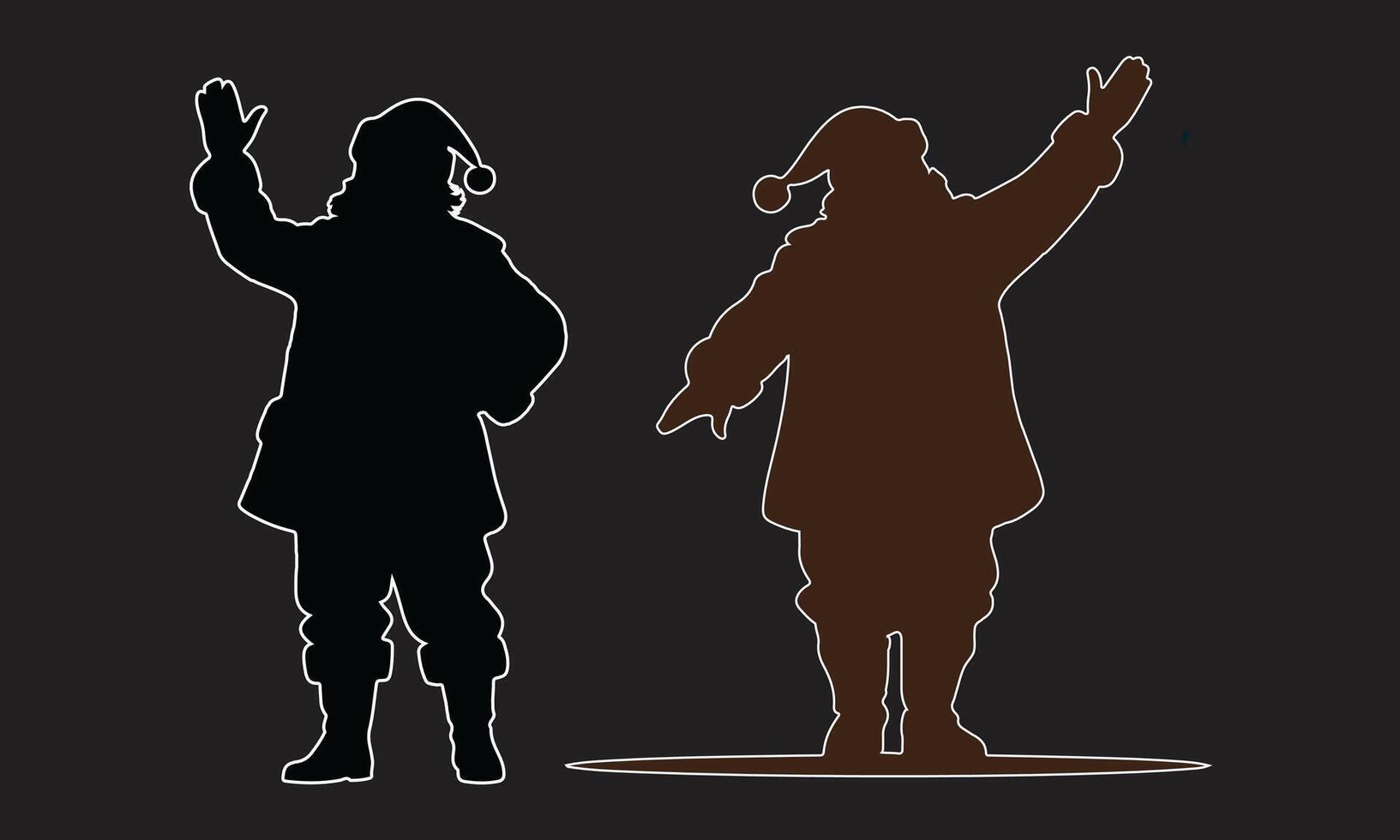 Silhouettes of Santa Claus Figures in Black and Brown with White Outlines vector